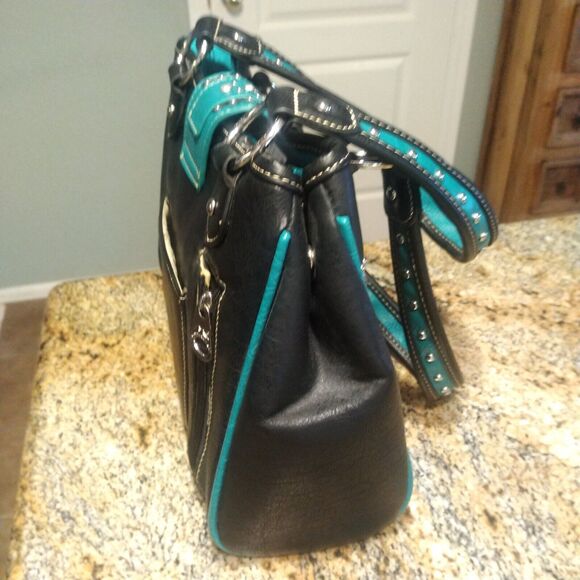 Montana West Womens Blue Conceal Carry Handbag Purse Rhinestone Buckle Studs EUC - Picture 6 of 16